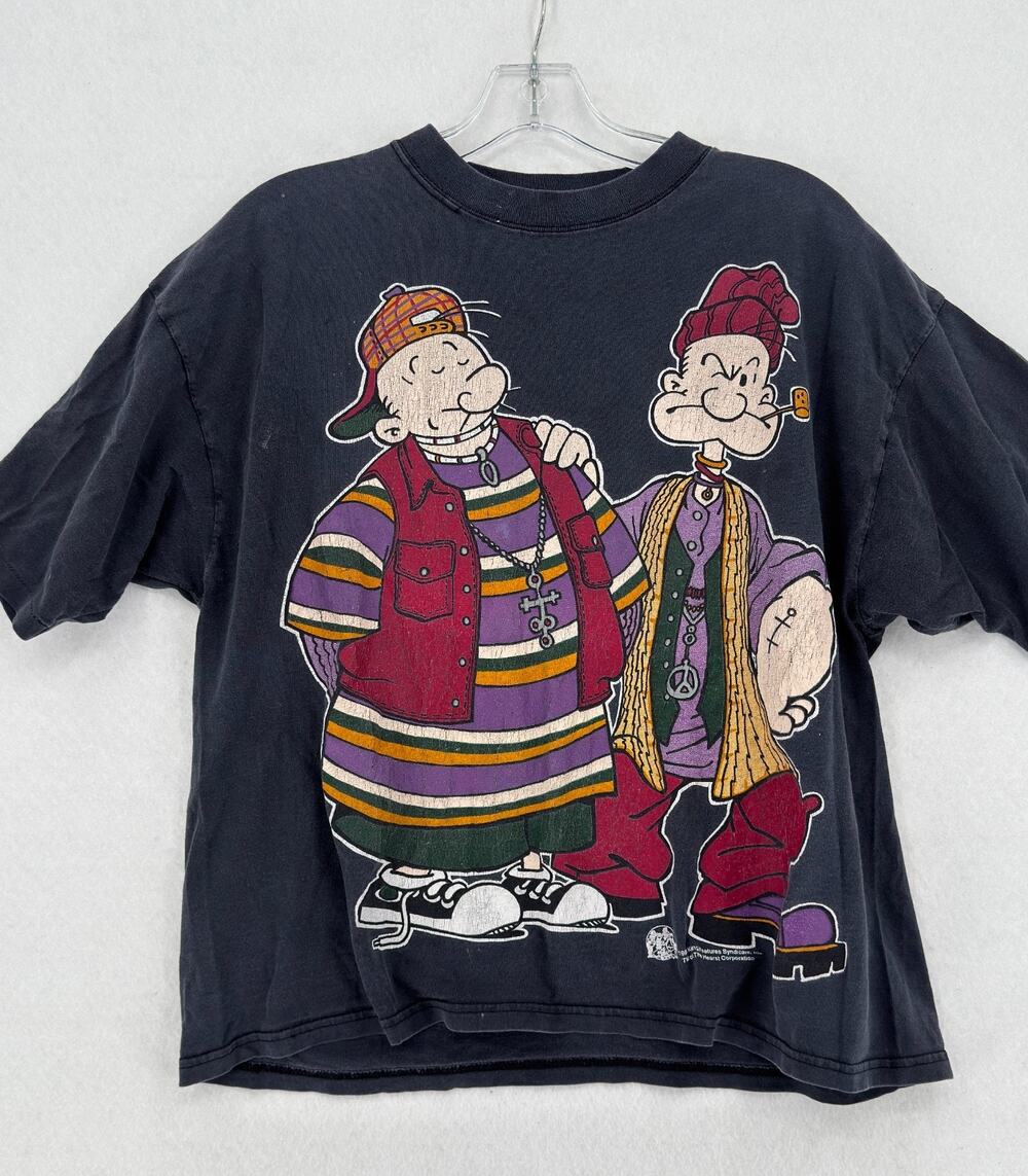 Vintage 1993 "Gangsta" Popeye King Features Syndicate Black Graphic T Shirt